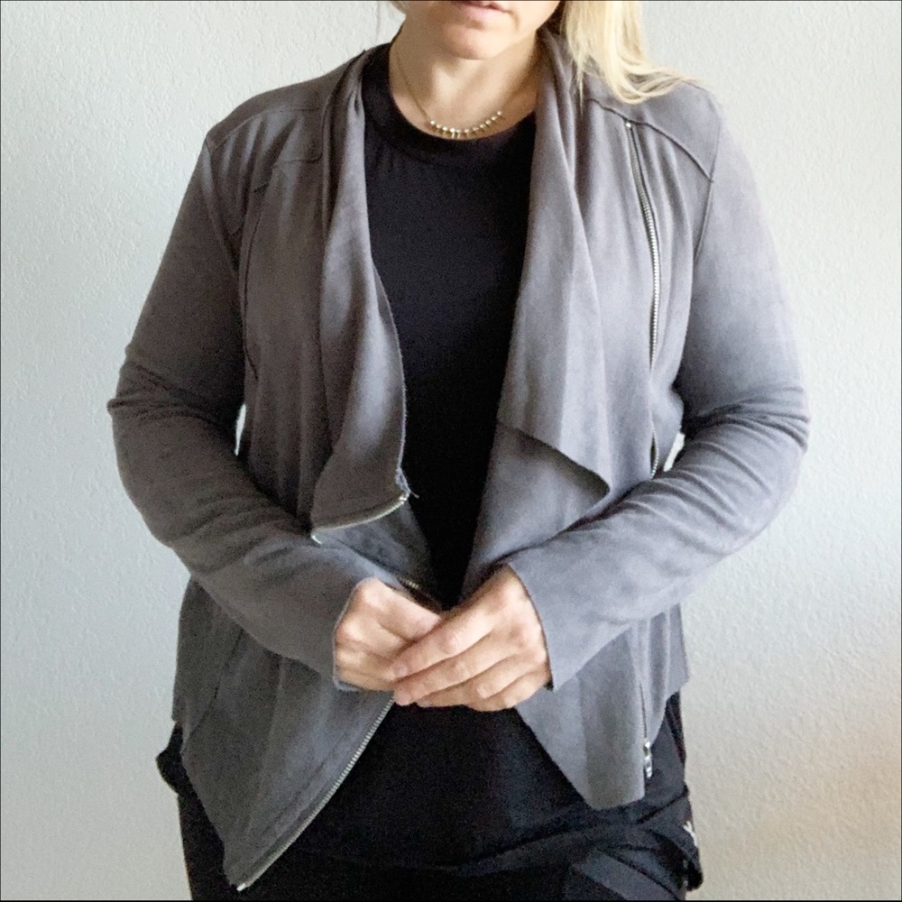 Blank NYC Gray Draped Suede Side Zip Moto Jacket